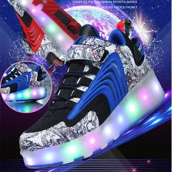 Детские кроссовки со светодиодной подсветкой и двойными колесами, спортивные кроссовки Heely 30 белый