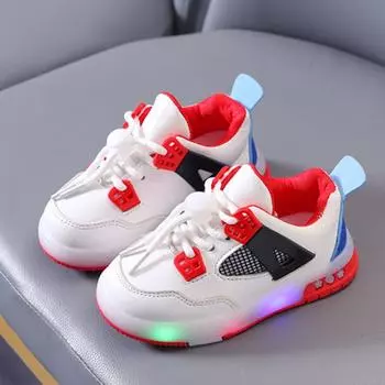 Детские кроссовки со светодиодной подсветкой, модная обувь с подсветкой для мальчиков, нескользящая обувь со светодиодной подсветкой, детская спортивная обувь с мягкой подошвой, повседневная обувь 21 красный