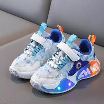 Детские кроссовки со светодиодной подсветкой, модная обувь с подсветкой для мальчиков, Нескользящая светящаяся обувь, детская спортивная обувь с мягкой подошвой, повседневная обувь 22 розовый