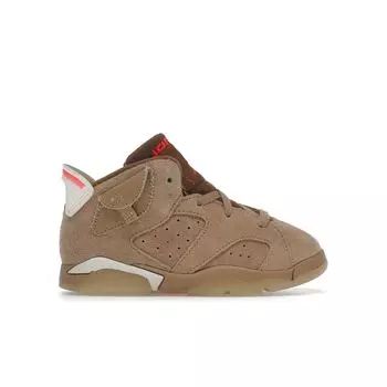 Детские кроссовки Travis Scott x Air Jordan 6 Retro TD British Khaki Tan Sail Ярко-Малиновые DH0692-200 23.5