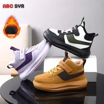 Детские кроссовки TUINANLE, повседневная теплая кожаная обувь на платформе для подростков, нескользящая спортивная обувь для бега для мальчиков и взрослых 29 коричневый