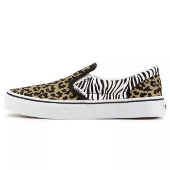 Детские кроссовки унисекс без шнуровки Vans Classic с рисунком животных коричневого цвета с леопардовым принтом и зеброй VN0A4UH82JK 34.5