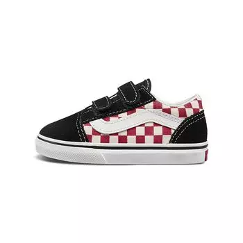 Детские кроссовки Vans Old Skool V Toddler Checkerboard — черные красные VN0A344K35U