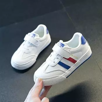 Детские кроссовки Весна и Осень Новые Белые Туфли Мальчики и Девочки Модная Брендовая Обувь 20 белый