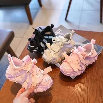 Детские кроссовки весна осень мальчики девочки повседневные кроссовки для бега спортивная обувь мода нескользящие детские школьные баскетбольные кроссовки массивные 26 чёрный