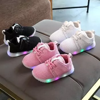 Детские кроссовки Zapatillas для мальчиков и девочек, весна 2024, новые повседневные туфли со светодиодной сеткой, детские дышащие светящиеся теннисные спортивные туфли 21 13cm розовый