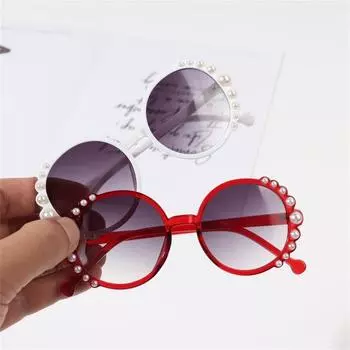 Детские круглые солнцезащитные очки с жемчугом для девочек и мальчиков, солнцезащитные очки, модные очки, анти-УФ-защита от солнца, детские спортивные очки, очки розовый