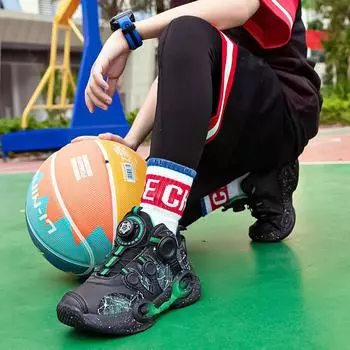 Детские крутые кроссовки с вращающейся пряжкой, баскетбольная обувь, кроссовки для бега для мальчиков 40