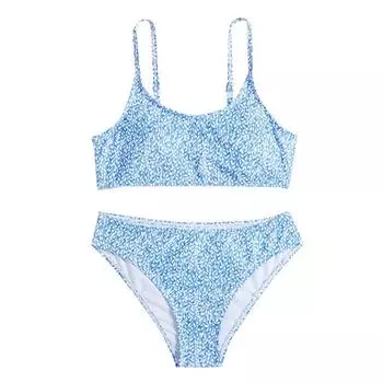 Детские купальники с цветочным принтом для девочек, двухсекционные купальные костюмы для подростков, укороченный топ с мягкой подкладкой и плавки бикини, купальный костюм, детский костюм танкини, От 8 до 12 лет 140
