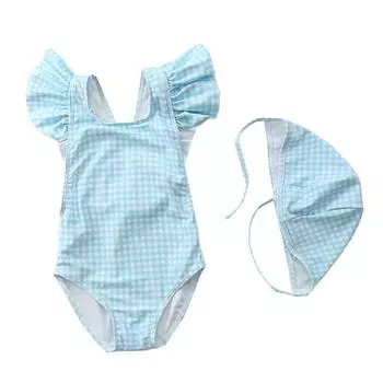 Детские купальники с рюшами для девочек, купальные костюмы в полоску, цельные летние пляжные купальники принцессы в горошек с шапочкой для плавания L