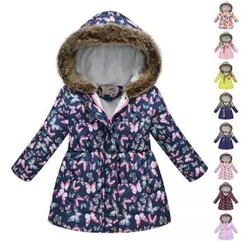 Детские куртки для мальчиков с капюшоном и верхней одеждой Теплая зимняя куртка Одежда 110 темно-синий