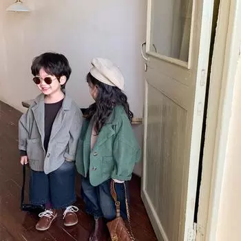 Детские куртки-кардиганы Jiaye Kids весна/осень в стиле ретро с потертостями - Forest Design для мальчиков и девочек 100 cm зелёный