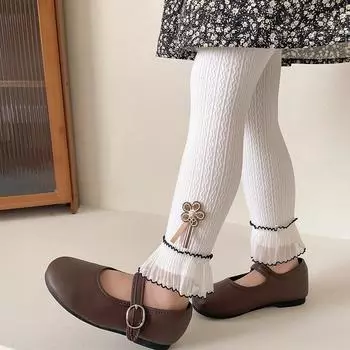 Детские леггинсы для девочек, брюки, осень-весна, милые кружевные хлопковые колготки с эластичной талией, детские детские штаны для малышей, нижняя часть M темно серый