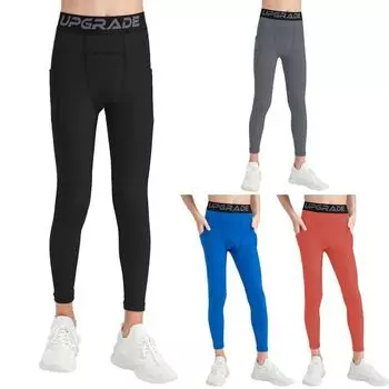 Детские леггинсы для мальчиков, быстросохнущие баскетбольные спортивные штаны, эластичные компрессионные спортивные штаны с карманом 120 синий