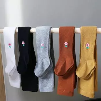 Детские леггинсы с двойной иглой и нулевой нитью ярких цветов и цветочной вышивкой M