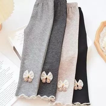 Детские леггинсы Верхняя одежда Детские брюки для девочек с бантом Тонкие детские колготки для девочек Весна Осень 90 бежевый