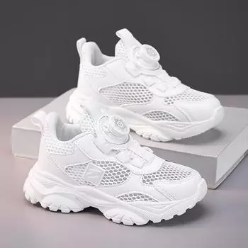 Детские легкие белые кроссовки сетчатые дышащие беговые 28 чёрный