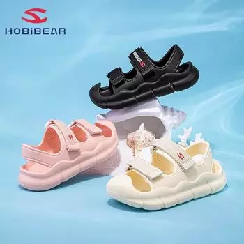 Детские легкие сандалии HOBIBEAR, летние стильные сандалии Baotou для мальчиков и тапочки, пляжная обувь с вырезами для девочек 24-25 чёрный