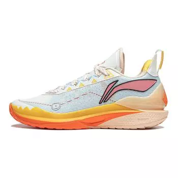 Детские легкие удобные прочные дышащие низкие баскетбольные кроссовки Li Ning, детские кроссовки белого и оранжевого цветов YKBU056-1 35