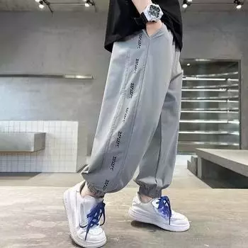 Детские летние брюки для мальчиков, противомоскитные брюки, новые детские тонкие спортивные штаны летние, летние, среднего и большого размера. 110 чёрный