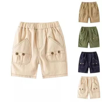 Детские летние брюки-квартет для мальчиков, повседневные шорты в стиле ретро на пуговицах, стильные мешковатые детские брюки 120 бежевый