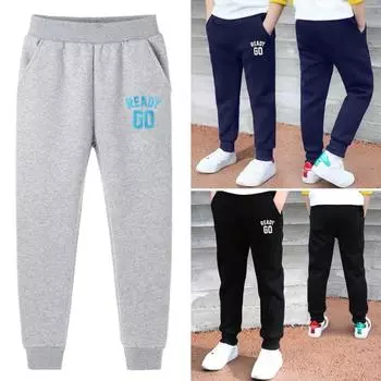 Детские летние длинные брюки для мальчиков, спортивные повседневные спортивные штаны для бега, шаровары с высокой талией и принтом букв 110 темно-синий