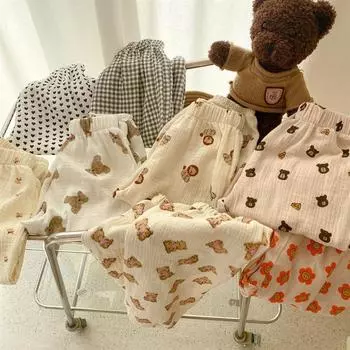 Детские летние хлопковые брюки с защитой от комаров 2025 года - легкие шаровары из двойной марли для мальчиков и девочек 120 cm