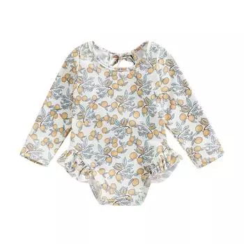 Детские летние купальники для девочек, комбинезон с цветочным принтом и длинными рукавами и оборками, купальники, пляжная одежда, купальные костюмы 2-3 Years белый