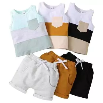 Детские летние лоскутные костюмы с круглым вырезом, жилет и шорты, комплект из 2 предметов 70