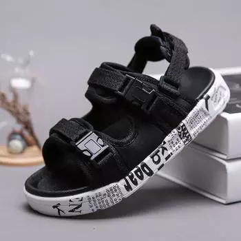 Детские летние модные легкие дышащие уличные повседневные сандалии на липучке, пляжная обувь, тапочки, размер 26-37 26 белый/чёрный