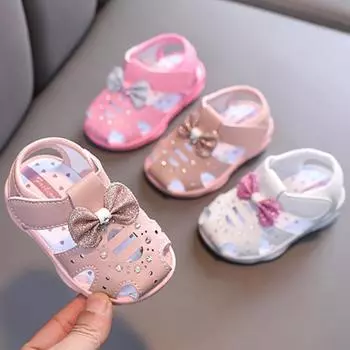 Детские летние нескользящие сандалии принцессы с бантом для малышей на мягкой подошве 17
