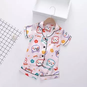 Детские летние пижамы с мультяшным животным принтом + пижамные штаны, 2 шт. 120