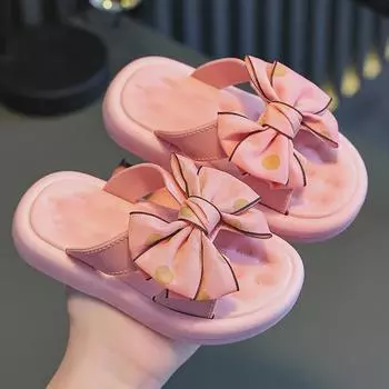 Детские летние пляжные тапочки с бантом: Мягкая, нескользящая, симпатичная обувь для дома и улицы 29 розовый