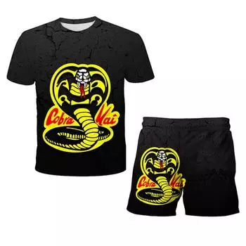 Детские летние повседневные футболки с 3D-принтом Cobra Kai Cartoon Kids Fashion T-Shirt Shorts Sets 2PCS для мальчиков и девочек от 4 до 14 лет 100CM