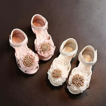 Детские летние повседневные сандалии для девочек в стиле принцессы с цветочным дизайном, сандалии с рыбьим ртом 25