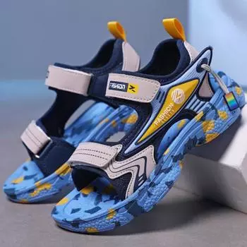 Детские летние сандалии для мальчиков, уличные пляжные сандалии для девочек 5–16 лет, нескользящие дышащие прогулочные сандалии 28 чёрный