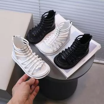 Детские летние сандалии из полой ткани для девочек, нескользящая пляжная обувь с мягкой подошвой 21