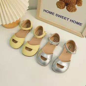 Детские летние сандалии, однотонные туфли принцессы с вырезами для девочек, модные элегантные детские повседневные свадебные туфли на плоской подошве с жемчугом 26 серебряный