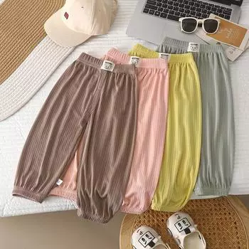 Детские летние тонкие дышащие брюки с защитой от комаров для мальчиков и девочек, детские брюки ярких цветов 140 белый