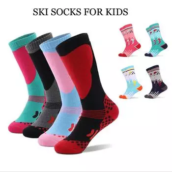 Детские лыжные носки, 1 пара теплых хлопковых носков для сноуборда для мальчиков и девочек для катания на лыжах на открытом воздухе в холодную погоду XS зелёный/красный