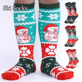 Детские лыжные носки, 1 пара теплых хлопковых носков для сноуборда для мальчиков и девочек для катания на лыжах на открытом воздухе в холодную погоду S темно-зеленого/синий