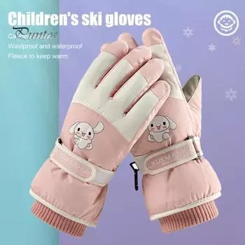 Детские лыжные перчатки для холодной погоды, сноубординга, катания на санях, ветрозащитные бархатные теплые варежки с сенсорным экраном для зимнего катания на лыжах, велоспорта синий