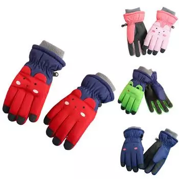 Детские лыжные перчатки, зимние, для детей от 3 до 12 лет, милые бархатные утолщенные теплые перчатки с героями мультфильмов для верховой езды на открытом воздухе One size fits all розовый