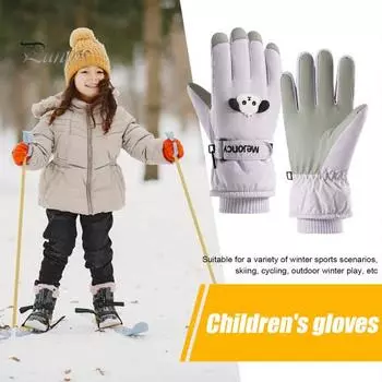 Детские лыжные перчатки, зимние термоперчатки для снега, ветрозащитные бархатные теплые перчатки для сенсорного экрана, для холодной погоды, катания на сноуборде, катания на санях белый