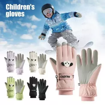 Детские лыжные перчатки, зимние термоперчатки для снега, ветрозащитные бархатные теплые перчатки для сенсорного экрана, для холодной погоды, катания на сноуборде, катания на санях чёрный