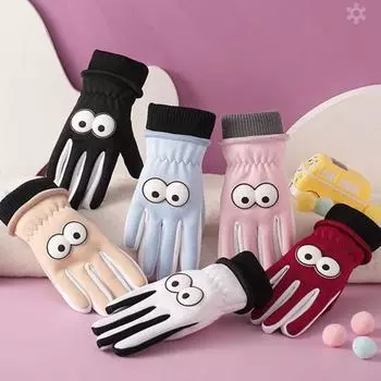 Детские лыжные перчатки зимние ветрозащитные перчатки для снега теплые термоперчатки с рисунком L чёрный