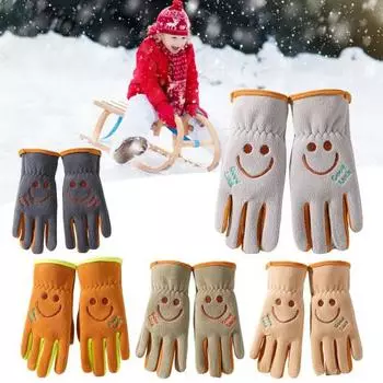 Детские лыжные перчатки зимние ветрозащитные термоперчатки для снега мультяшный флис теплые варежки для мальчиков девочек катание на лыжах сноуборде велоспорт светло-серый