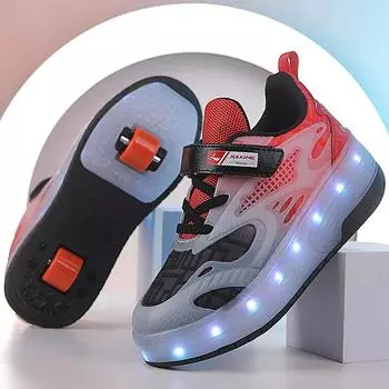 Детские/мальчики двухколесные съемные плоские перезаряжаемые светодиодные светящиеся кроссовки женские светящиеся кроссовки 30 белый