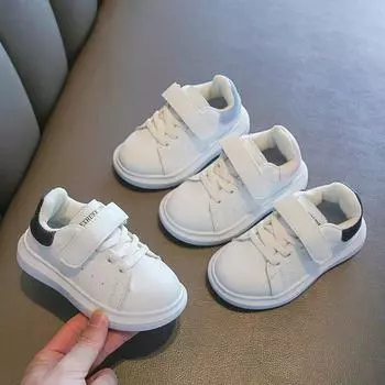 Детские маленькие белые туфли, весна 2023, спортивная обувь для мальчиков, нескользящие туфли для девочек, повседневная детская обувь на мягкой подошве 21 чёрный