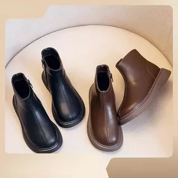 Детские маленькие кожаные сапоги, осень/зима 2023, сапоги для девочек и полусапожки для мальчиков 21
